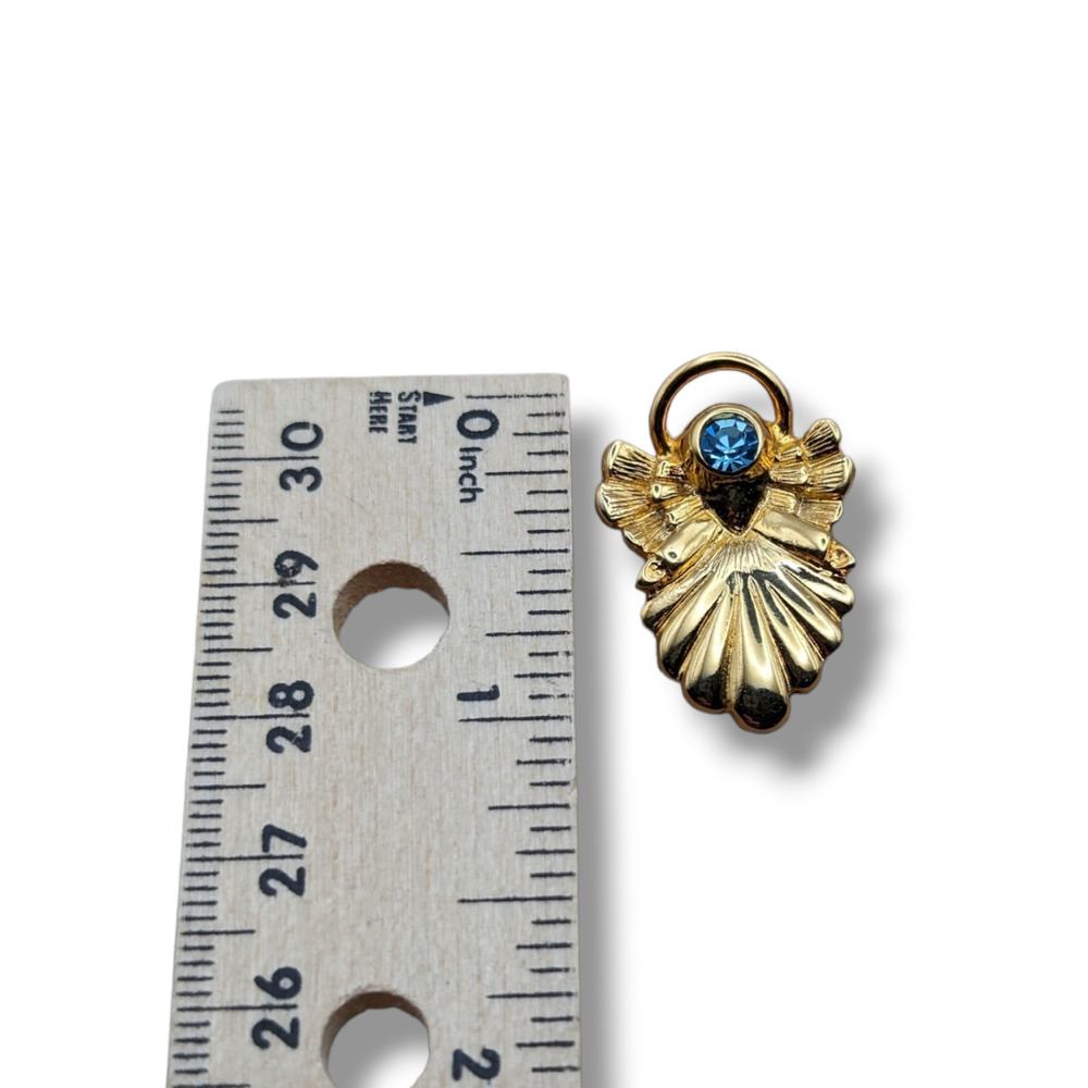 Gold Tone Angel Silhouette Blue Rhinestone Signed DT Vtg Hat Lapel Pin - Picture 2 of 4